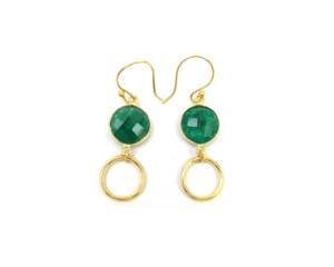Pendientes de Aro Modernos Hechos a Mano con Esmeralda Teñida, Chapados en Oro de 18K, Forma Redonda y Facetada, para Ella - Product Image 6
