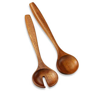 Cuillère à salade en bois naturel pour servir, cuillère à motif floral sculpté, outils de cuisine en bois de teck, couleur bois et maison et cuisine - Product Image 3