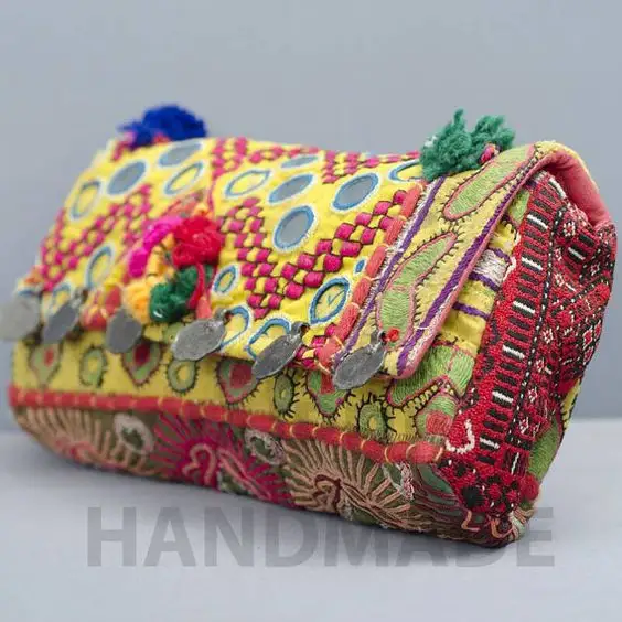 Banjara Laptop Clutches Bag Hobo Tote Leather Tribal Gypsy Indian Banjara clutch kutch embroidery Handmade Designer