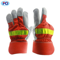 Gants de travail professionnels en cuir avec de bons prix, jeans en croûte de cuir de vache avec manchette caoutchoutée, vente en gros