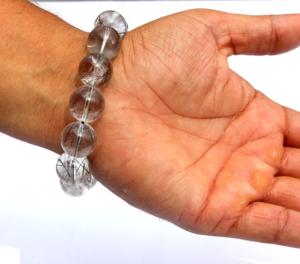 Pulsera unisex estirable de 14 mm con cuentas redondas de Cuarzo rutilado - Product Image 2