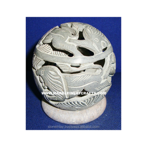 Handcrafted Round Shape Hand Carving <b>Leaf</b> Design Natural Soapstone Unique Design Tea <b>Light</b> Candle Holder - Product Image 1