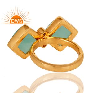 Latest Fashion 2026 Stackable <b>Gold</b> Plated <b>Cubic</b> <b>Zirconia</b> & Aqua Chalcedony Gemstone <b>Ring</b> For Women Jewelry Manufacturer - Product Image 3