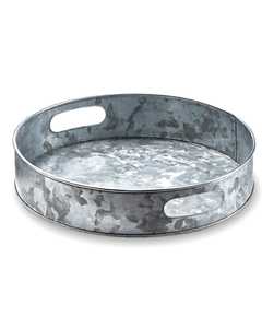 Bandeja de servicio redonda de Metal de acero galvanizado de diseño vintage con asas Bandeja de servicio retro más nueva - Product Image 2