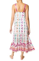 Robe Maxi Tribal fendue sur le côté pour femmes, détails colorés, col rond, broderie et miroirs, style bohème rétro Chic de fête