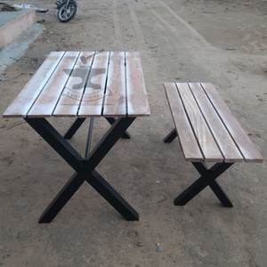 Banc de table à manger industriel en bois massif à jambes croisées pour restaurant café école vie en plein air hôtel atelier hôpital - Product Image 6