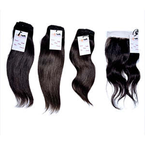 Mèches naturelles non-traités de haute qualité, cheveux lisses, naturelles, vierges crus, avec Lace Frontal Closure - Product Image 3