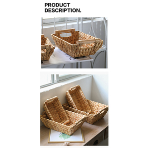 Panier de rangement en jacinthe d'eau rectangulaire écologique personnalisé meilleur vendeur 2 poignées en bois colorées multifonctionnelles - Product Image 5