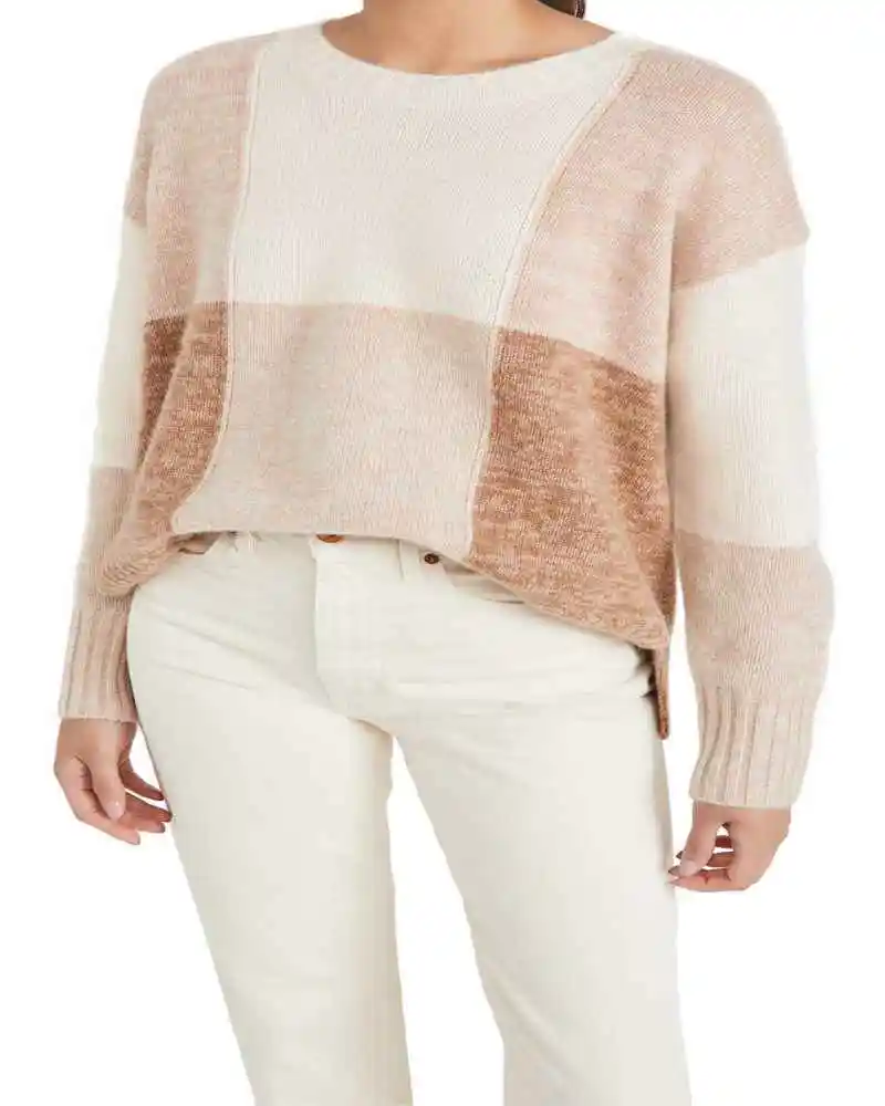 2021 señoras fábrica personalizada Jersey manga larga cuello redondo cuadros Patchwork mujeres suéteres