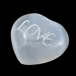 Piedra Curativa de Selenita con la Palabra Amor Grabada, Producto de Feng Shui de Exportación de Cristales de Gujarat, S-Engrave-002 - Product Image 1