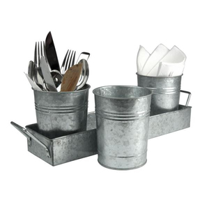 Galvanized Silver Bucket Flatware <b>Caddy</b> Silverware <b>Caddy</b> - Product Image 5