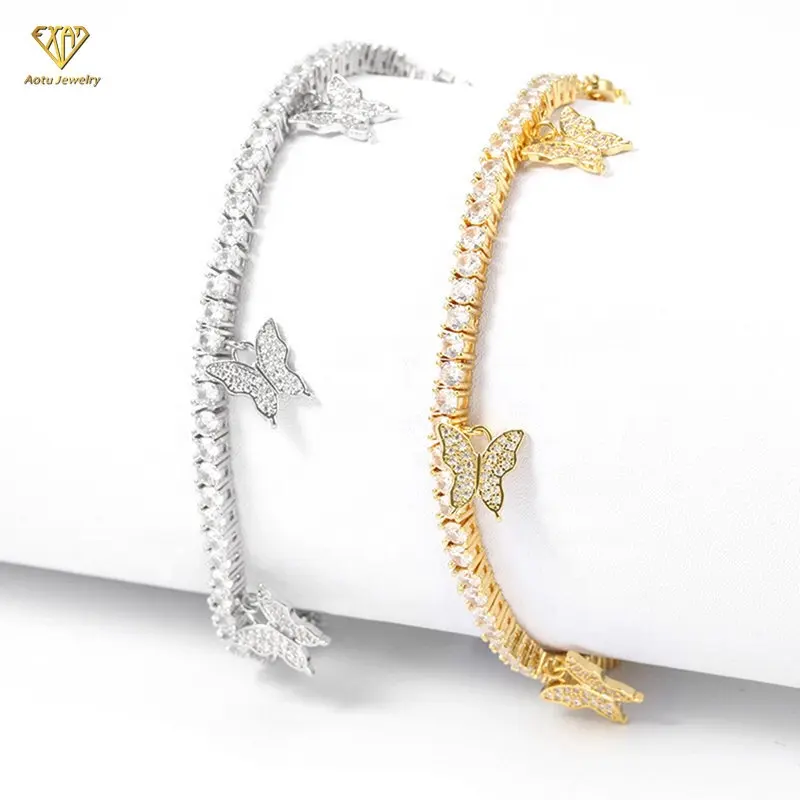 Penjualan Laris Perhiasan Mode Gelang Kupu-kupu Rantai Tenis Berlapis Emas Perak 3Mm 18K