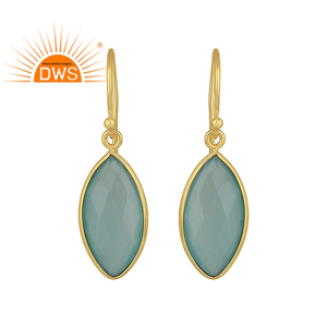 Pendientes Colgantes de Calcedonia Aqua Marquise de Colección Clásica, Pendientes de Gancho de Plata 925 Chapados en Oro al por Mayor - Product Image 1