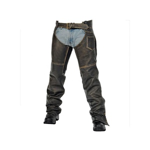 Pantalon complet en cuir à 4 poches pour motards en détresse pour hommes Cowboy Riding Racing Motorbike Chaps en cuir véritable - Product Image 1