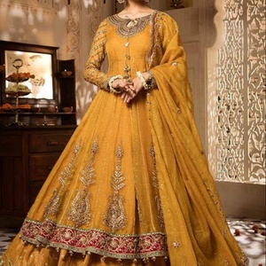 Vestido Anarwali Lehenga de moda 2021 con apliques elegantes y decoración de botones de encaje para fiestas y bodas - Product Image 1