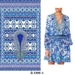 Poliéster Micro Francés Crepe Digital Impreso Kaftan con Encaje y Botón Decoración Tejido Sin Diamantes - Product Image 1