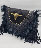 Exclusivo Bolso de Mano para Mujer, Hecho a Mano, Negro, Largo, Impermeable, con Borlas de Plumas, Cierre de Solapa, Glamuroso, Multifuncional, de Moda, Tipo Clutch, de Algodón