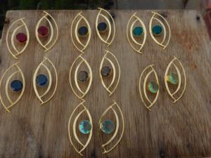 new designer latest trending handmade goldplated matte finish round stone <b>stud</b> hoop Brass <b>Earrings</b> for <b>girls</b> and women - Product Image 6