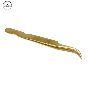 Pinzas de extensión de pestañas de acero inoxidable de color dorado personalizadas Herramienta de pestañas de volumen con punta puntiaguda Etiqueta privada - Product Image 5