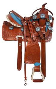 Premium cuero genuino barril Racing Western Horse Saddle Tack Set varios tamaños 14 '-18' y colores disponibles - Product Image 2