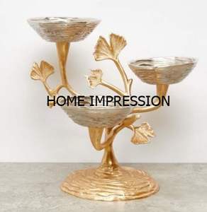 Bol décoratif en métal avec rayures et feuille, 1 pièce, style vintage, 3 tasses en or - Product Image 6