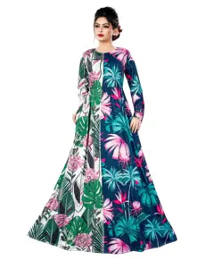 Vestido longo com estampa de flores tropicais, digital