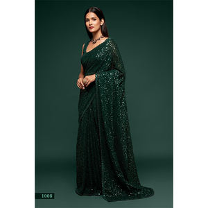 Dernier sari indien élégant en georgette brodé de sequins, vêtement ethnique pour adultes pour les mariages et les fêtes - Product Image 3