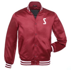 Vestes de baseball décontractées pour hommes Design personnalisé Letterman Bomber régulier Chenille Broderie Logo Classique Satin Violet Couleur unie - Product Image 3