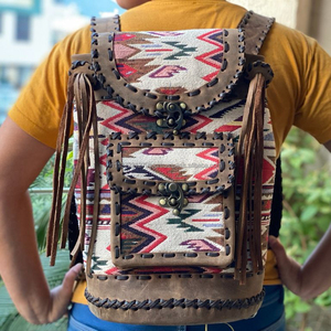 กระเป๋าเป้หนังแจ็คการ์ดแบบมีพู่ทำด้วยมือสไตล์วินเทจสไตล์ตะวันตกสไตล์อินเดีย - Product Image 3