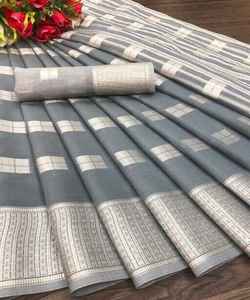 Banarasi Soie Jacquard Saree avec Chemisier Femmes Porter Dames Fête Festival Usage Quotidien Doux Coton Soie Sari En Gros Bas Prix Vêtement - Product Image 3