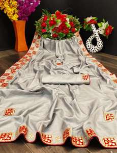 Saris vêtements de fête en soie indien dernier designer femmes portent sari avec chemisier japon satin crêpe soie tissus doux impression numérique sari ApparelGarment - Product Image 5