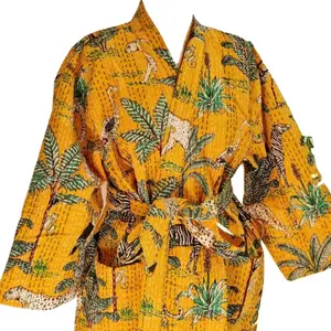 Индийская стеганая куртка-кимоно ручной работы Kantha, Подарочная Женская одежда, открытая куртка переднего размера, одежда для подружек невесты, оптовые заказы