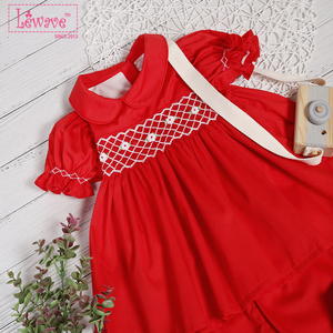 Babeeni Casual <b>Red</b> Smocked Dress for <b>Little</b> Girls 6 Months-6 Years 100% Cotton Geometric Pattern Flame Retardant OEKO-TEX - Product Image 1