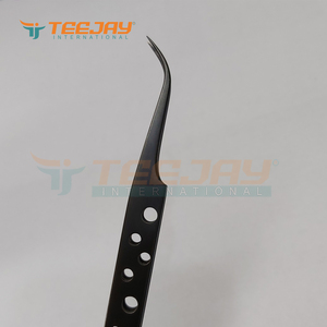 Professionnel Titane Noir J Incurvé Pince À Épiler À Cils avec Trous en Adhérence Cils outil de levage Faux cils Beauté soins - Product Image 5