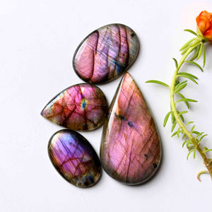 Cabochon de palmier labradorite rose, labradorite naturelle très polie, rond, noir, pendentif pur, à dos plat - Product Image 6