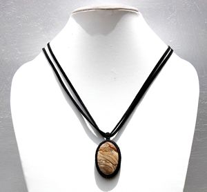 Collar de cordón de cuero de imitación con colgante de cabujón ovalado de jaspe con imagen de budismo bohemio para fiesta y Aniversario - Product Image 5