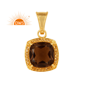 Colgante grueso de piedras preciosas de cuarzo ahumado, collar de cadena de plata chapado en oro de 18k, joyería al por mayor - Product Image 1