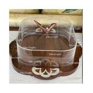 Plateau de service au chocolat avec incrustation en bois avec couvercle Plateau de bonbons de taille et de forme personnalisées avec couvercle - Product Image 1