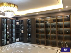 Bibliothèque NICOCABINET en bois foncé de luxe, bibliothèque modulaire moderne avec porte en verre, bibliothèque <span class=keywords><strong>Sapiens</strong></span> - Product Image 2