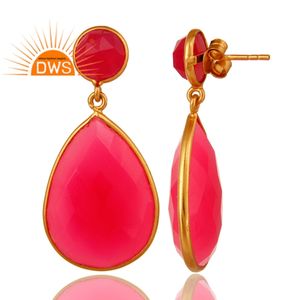 18k Gold Plated Jewelry Wholesaler Pink Chalcedony Gemstone Earring Double Drop Silver Earring Jewelry Manufacturer - Product Image 2