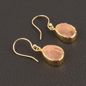Pendientes de cuarzo rosa natural para mujer, Arete de gota hecho a mano, chapado en oro, piedra de nacimiento, moda, gran oferta - Product Image 5
