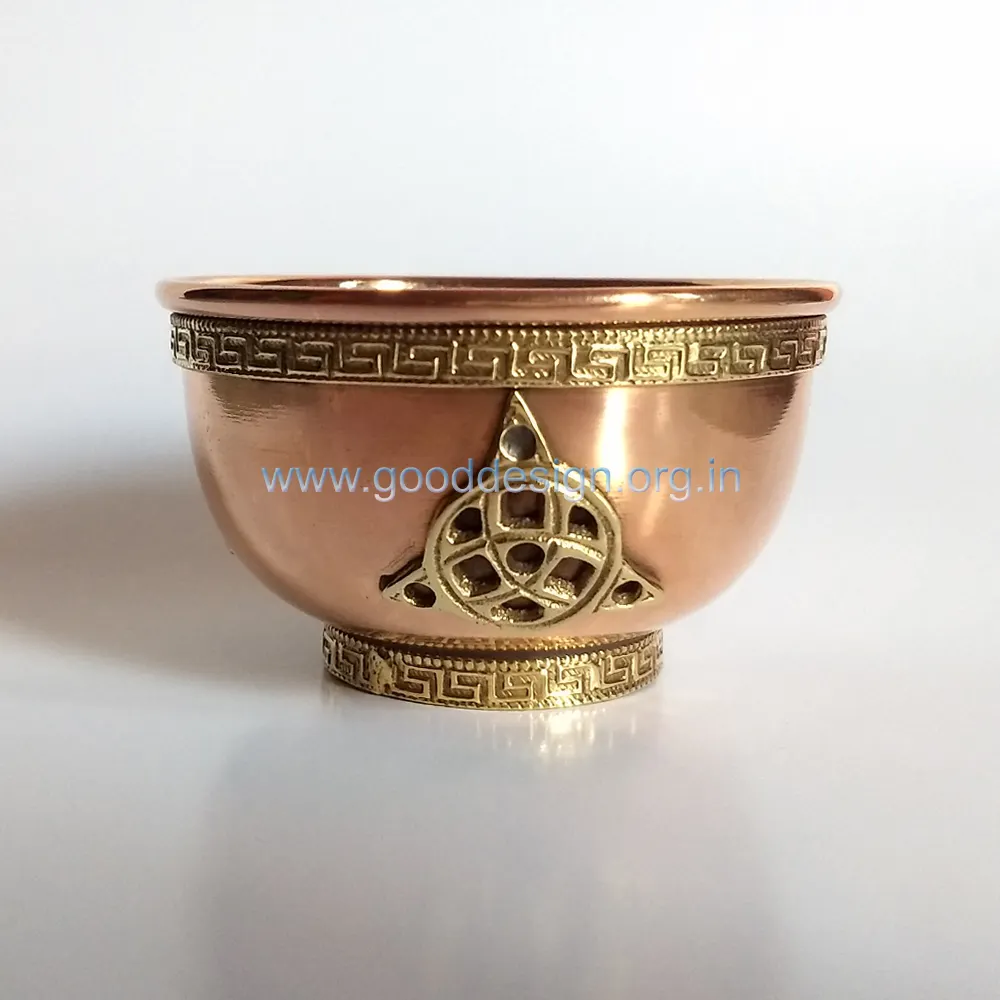 Hochwertiges 3 "spirituelles Angebots schüssel tibetisches buddhistisches Wasser, das Schalen aus Kupfer mit Messing Trinity Knot Logo Buddhist anbietet