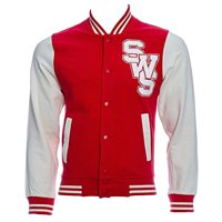 Chaqueta Bomber Varsity de Lana para Hombre, Corte Ajustado, con Patrón de Letras, Cuello Alto, Bordado Frontal, Botones de Cuerno, Resistente al Viento, para Invierno