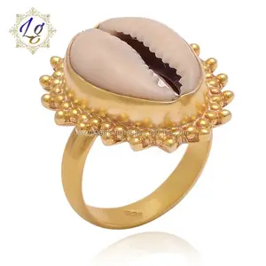 Bohemian 18k золото Каури палец кольцо 925 стерлингового серебра природных Каури кольцо