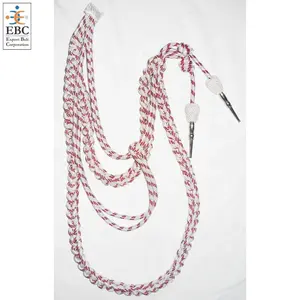 OEM Silver Wire & Scarlet Red Fleck With Silver Chrome Metal Tags Custom Aiguillette Cord With Metal Tips Accessories Wholesale