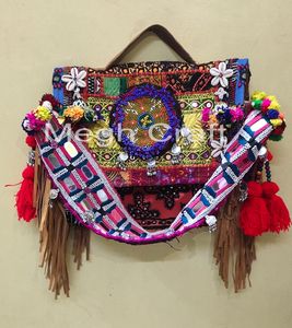 Wholesale Vintage Handmade Clutches- Vintage Leather Fringe Tribal Clutch Purse-Indian Vintage Banjara Gypsy Clutch <b>Handbags</b> - Product Image 1
