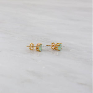 Aqua Chalcedony สวยอัญมณีต่างหู925เงินสเตอร์ลิง Handmade ทองชุบ - Product Image 1