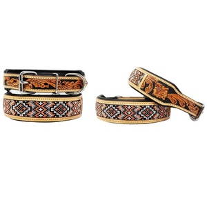 Collar de piel con relleno suave hecho a mano para perro, Collar de piel con tallado a mano y diseño de cuentas, hecho a mano - Product Image 1