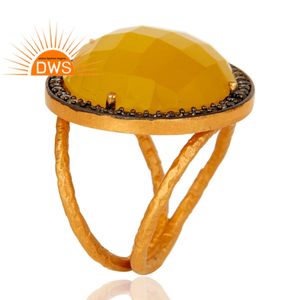 Zircon Yellow Moonstone <b>Ring</b> Gold Plated Sterling Silver Supplier <b>Split</b> Shank Cocktail <b>Ring</b> Jewelry Wholesaler - Product Image 3