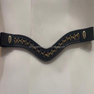 Banda de ceja de caballo de cuero de canal vacío en forma de onda de alta calidad en cuero genuino negro con Bling dorado y cadena de diamantes - Product Image 1